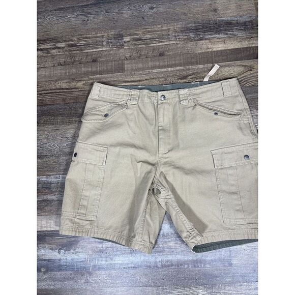Duluth Trading Co. Cargo Shorts Mens 42 Flex Fire Hose Khaki Cotton Workwear - Picture 1 of 12